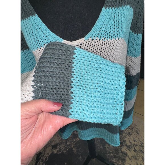 Wooden Ships Kenzie Blue Striped Open Knit Sweater M Sustainable Coastal Nautica - Picture 10 of 10